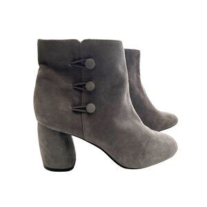 Nine West Gray Booties Leather 3 Button Kerryleeo Mid Ankle Block Heel Size 8.5